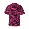 Chemises décontractées pour hommes Stripes à imprimé animal Chemise de plage homme rose et noir de conception à manches courtes à manches courtes