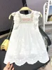 Girl's jurken 2024 mode wit kanten holle kinderen meisjes kleden korte mouwen prinses jurk kinderjurken geborduurde jurken