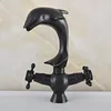 Bathroom Sink Faucets Black Oil Rubbed Bronze Swivel Spout Dual Cross Handles Dolphin Style Kitchen Faucet Mixer Tap Tsf842