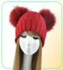 Vinter äkta päls boll beanie hatt för kvinnliga damer y dubbel naturlig tvättbjörn päls pom pom skallies beanie hatt med 2 pompom6072864