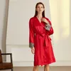 Lace Sleepwear Lingerie Lace Sleeve Robe Lady Satin Long Bathrobes Summer Patchwork Nightgown Sexy V-Neck Kimono Bath Gown