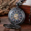 Lysande handlindning Mekanisk fickklocka Pendant Bronze Classical Vintage Hollow Cover Analog For Men Watches Clock Gift 240327