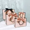 Gift Bag Packaging gift Box Bridesmaid Wedding Ornament Pink Kraft Paper Bag Party For Baby Shower Book With Handle Ribbon