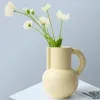 Flower Vase Ergonomic Handle Spout Design Plant Pot Easy To Refill French Style Living Room Coffee Table Ceramic Vase Home Decor