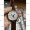 ホットセールクラシックマンウォッチメン用の機械的自動時計ホワイトダイヤルブラウンレザーストラップ