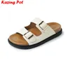 Tofflor Krazing Pot Fashion Cow Leather Peep Toe Low Heel Casual Slides Comfort Platform Mules Sweet Slingback Kvinnor utanför