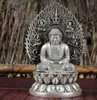Dekorativa figurer Kopparstaty Vit Gilded Silver Study Home Furnishings Crafts Backlitt Buddha Holding in Båda händerna