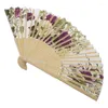 Decorative Figurines 2X Women's Summer Wedding Floral Pattern Fabric Folding Hand Fan White Purple