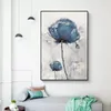 Abstrakte Blumen Malerei Nordisches Wohnzimmer Dekor Bild Blau Gold Pflanzenblätter Leinwand Poster Print moderne Wohnkultur Wand