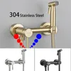 ULA Brushed Gold Brass Toilet Bidet Faucet Hot Cold Mixer Water Handheld Bidet Faucet Bathroom Shattaf Sprayer Hygienic Shower