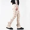 Jeans masculin Street Retro Trend lâche Empilée Splicced Straight Fashion Male Mas Casual Biker Denim Pantalon