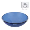 Badrum tvättfallglas diskbänk konstbassäng Blue Tempered Glass Basin Round Transparent tvättbassäng tvättstuga med kran