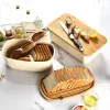 1 stks broodopslag doos opslagcontainer brood doos dessert snack breadbasket voedselcontainer met bamboe deksel voor thuiskeuken