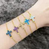 Charm Bracelets FLOLA Fashion Reiki Druzy Stone Cross For Women Copper Gold Plated Adjustable Amulet Jewelry Bijoux Brtc06