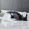 Tuqiu Siyah Havza musluk pirinç altın yaygın banyo musluk kristal lavabo musluklar 3 delik sıcak ve soğuk şelale musluk musluk