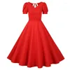 Casual Dresses European och American Princess Pleating Slim Looking Solid Color Wide Hem kjol