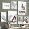 Inverno paesaggio Picture di tela dipinto Wall Art moderno Poster di pino in legno di neve bianco e stampa per decorazioni per il soggiorno domestico