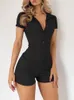 Women's Jumpsuits Solid Color Polo Collar Breasted Tight Jumpsuit