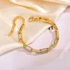 Bangle 6mm Paperclip Chain Bracelet 18k Gold Plated Stainless Steel Link Adjustable Stackable Jewelry for Women Girls Gift 240411