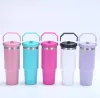 Tumbler fosco de 30 onças com Flip Straw School Macaron Color Double Wall Double 304 Caneca de viagem isolada de aço inoxidável para DIY personalizado 411