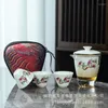 Tee -Sets Lanolin Jade White Porcelain Express Cup One Topf Drei Tassen Reise Tee -Set tragbare Vollauto -Tasche