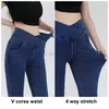 Pantalon féminin Flare Yoga avec des poches pour les femmes High Waited V Crossover Bootcut Leggings Stretchy Casual Workout