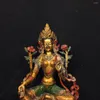 Decorative Figurines 22cm Nepalese Tibetan Brass Gilded Gold Painted Face Green Tara Guanyin Bodhisattva Temple Supplies