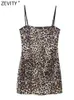 Vestidos casuais Zevity 2024 Mulheres High Street Street Sleeseless Leopard Print Lace Edge Sling Mini vestido feminino chique em zíper Festa vestidos