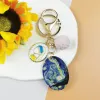 1Pcs Acrylic Round Vintage Van Gogh Mural Round Ball Pearl Girl, Man And Woman Tote Bag Car Key Chain