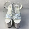 Dance Shoes White Sandals Square Roots 18cm High Heels Model Stage Nightclub Show High-heeled