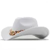 Boinas qbhat outono inverno retrô enrolado em cadeia fedora chapéu feminino festeira casamento jazz sentiu boné masculino amplo proteção de sol cowboy