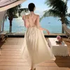 Casual Dresses 2024 3D Flower Crowd Sling Back Romantic Vacation Pography Tian Si Dress Beach Style Super Beautiful Long Summer