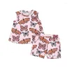 Zestawy odzieży Little Girl Summer Różowa kamizelka bez rękawów 2PCS Zestaw motyla Print Druku