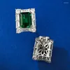 Stud Earrings S925 Silver Ear Studs Rectangular 2-carat Simulated Emerald 7 9 Explosive High Carbon Diamond For Women