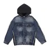 2023 Special Mens Jeans Mabels Custom Wasted Blue Blue Blue Denim Patchwork Jacket For Men Slub Cotton Sweat à capuche