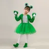 Giyim setleri çocuk kurbağası seti hayvan kostümü kurbağa, anne atlayan yeşil kıyafetleri arıyor küçük dans