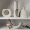 Nordic Minimalist Oval White Ceramic Abstract Sculptural Wazon / Wabi Sabi Scandiavian Style Ceramic Flower Wazon