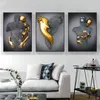 Black and Gold Love Heart Metal Figura Estátua Paintando Posters modernos Impressões de arte de parede para decoração da casa da sala