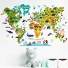 World Travel Map Block Wandaufkleber Abnehmbarer Abziehbild für Display Fenster Kindergarten Studienraum Dekor Kunst Selbstklebender Poster Wandbild