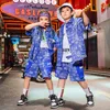 Kid Cool Kpop Hip Hop Roupeding Blue Print Camisa de manga curta Top de verão Shorts para garotas