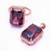 Correntes 585 Purple Gold Plated 14K Rose Inclaid Square Rubies Colares de pingentes de cristal para mulheres jóias de jantar de casamento