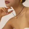 Nuova catena di corda tessuta in pelle nera gotica placcata con un ciondolo in acciaio inossidabile a forma di cuore in oro 18k per donne gioielli a catena elegante