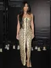 Abiti casual 2024 Donne sexy Stampa senza spalline Lace Up Snake Skin Maxi Long BodyCon Bandage Dress Elegant Celebrity Evening Party Club