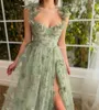 Urban Sexy Dresses Green 3D Lace Butterfiles Sweetheart Prom Dresses 2024 Spaghetti Straps A-Line High Slit Fairy Evening Gowns Robe 24410