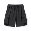 Men's Shorts Summer Solid Color Fashion Elastic Waist Man High Street Casual Loose Pockets Drawstring All-match Straight Pants