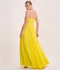 Eleganckie długie żółte sukienki z jabłkiem na balu z balu a-line długość podłogi vestidos de noche plisowane plisowane sukienki wieczorowe dla kobiet