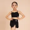 Summer Kids Latin Dance Clothing Girls Practice Wear Black Gest Black Fringe Gonna Cha Cha Samba Dance Dances Basel Costume Bl10563