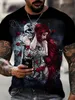 Modna czaszka motyw Wysokiej jakości męskie Tshirt 3D Summer Oneck Odzież Odziera Plus Size Sport Top Str 240402