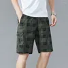 Shorts masculins 2024 Outdoor Casual for Men Plaid Slim-Fit Large Pocket Five Point Beach Pantal