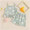 Ensembles de vêtements 2pcs Toddler Baby Girls Vêtements d'été Floral Imprimé enlacés Ruffled Sobeless Crops Crops Elastic Wison Shorts Set Drop Deli Otffc